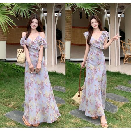 BY18634# 海洋之星春夏新款气质吊带碎花连衣裙女a字长裙子 服裝批發女裝批發服飾貨源