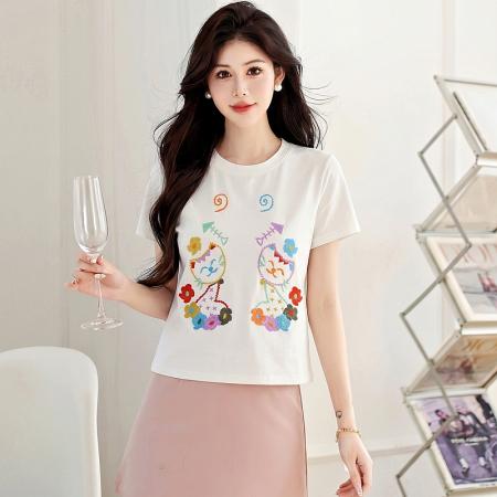 BY18646# 夏季穿搭白色t恤女新款巨好看的短袖上衣女设计感小众小衫女 服裝批發女裝批發服飾貨源