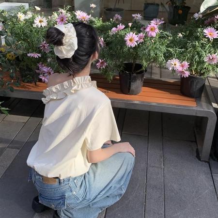 BY18658# 纯棉夏季新款正肩短袖女显瘦别致小众斜肩设计感上衣 服裝批發女裝批發服飾貨源