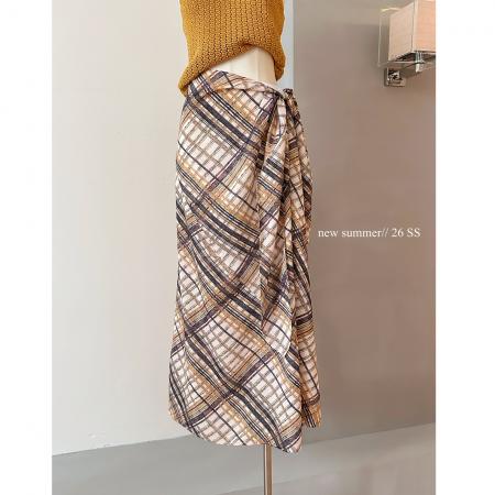 BY18662# 夏季气质钩花花朵针织背心吊带+格纹系带半身裙两件套装女 服裝批發女裝批發服飾貨源