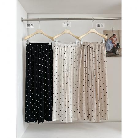 BY18663# 夏季新款松紧腰波点裤韩系麻料抽绳垂感休闲裤 服裝批發女裝批發服飾貨源