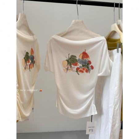 BY18664# 夏季韩系趣味印花百搭收腰小衫女夏新款显瘦百搭上衣 服裝批發女裝批發服飾貨源