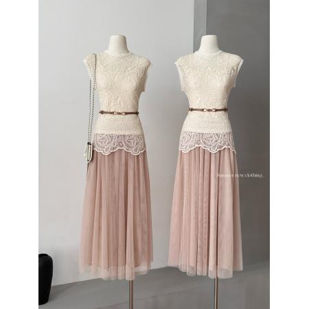 BY18665# 柔雾倾城法式轻奢氛围感时尚气质套装蕾丝花边上衣网纱半身裙套装 服裝批發女裝批發服飾貨源