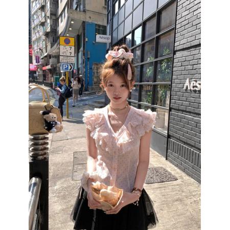 BY18670# 韩系蕾丝花边减龄上衣女春季流行单品新款上衣巨好看洋气上衣 服裝批發女裝批發服飾貨源