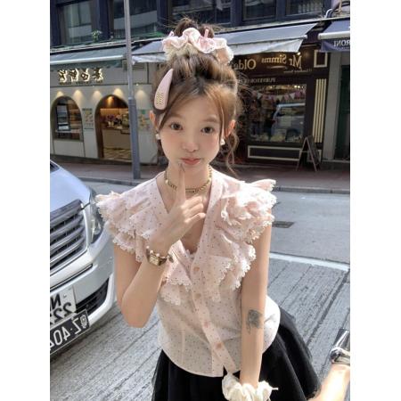 BY18670# 韩系蕾丝花边减龄上衣女春季流行单品新款上衣巨好看洋气上衣 服裝批發女裝批發服飾貨源