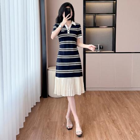 BY18672# 条纹连衣裙女夏季新款宽松百搭减龄休闲时尚假两件裙子 服裝批發女裝批發服飾貨源