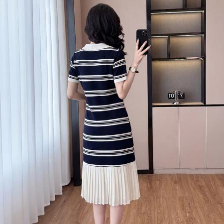 BY18672# 条纹连衣裙女夏季新款宽松百搭减龄休闲时尚假两件裙子 服裝批發女裝批發服飾貨源