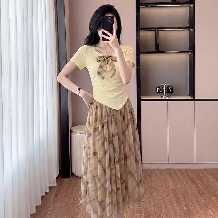 BY18674# 时尚套装女法式温柔风上衣加格子半身裙两件套 服裝批發女裝批發服飾貨源