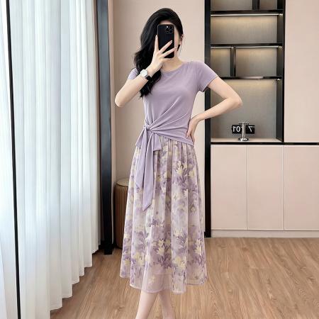 BY18677# 时尚套装夏季女遮肉减龄气质设计百搭体恤印花半身裙 服裝批發女裝批發服飾貨源