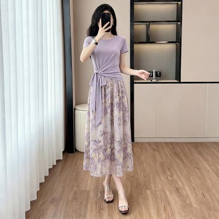 BY18677# 时尚套装夏季女遮肉减龄气质设计百搭体恤印花半身裙 服裝批發女裝批發服飾貨源