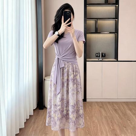 BY18677# 时尚套装夏季女遮肉减龄气质设计百搭体恤印花半身裙 服裝批發女裝批發服飾貨源