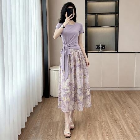 BY18677# 时尚套装夏季女遮肉减龄气质设计百搭体恤印花半身裙 服裝批發女裝批發服飾貨源