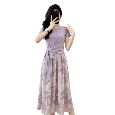 BY18677# 时尚套装夏季女遮肉减龄气质设计百搭体恤印花半身裙 服裝批發女裝批發服飾貨源
