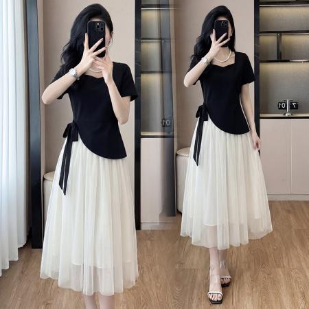 BY18678# 新款连衣裙女春夏法式温柔风简约假两件设计感不规则裙子 服裝批發女裝批發服飾貨源