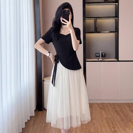 BY18678# 新款连衣裙女春夏法式温柔风简约假两件设计感不规则裙子 服裝批發女裝批發服飾貨源