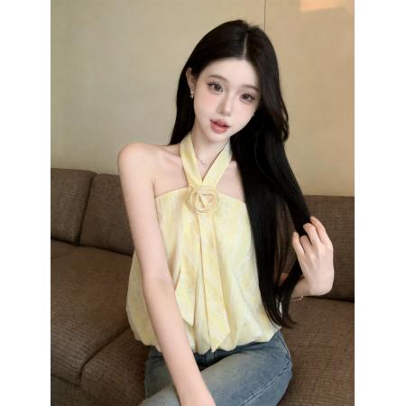 BY18682# 花苞挂脖吊带背心女纯欲辣妹一字肩抹胸小上衣绝美 服裝批發女裝批發服飾貨源