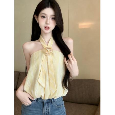 BY18682# 花苞挂脖吊带背心女纯欲辣妹一字肩抹胸小上衣绝美 服裝批發女裝批發服飾貨源