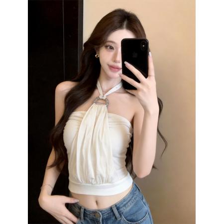 BY18684# 名媛挂脖吊带背心女夏季纯欲辣妹一字肩抹胸泰式绝美 服裝批發女裝批發服飾貨源