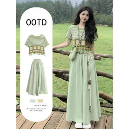 BY18695# 云南旅游穿搭多巴胺绿色连衣裙初夏季波西米亚绝美漂亮掐腰小裙子 服裝批發女裝批發服飾貨源