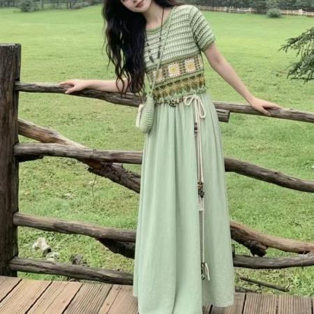 BY18695# 云南旅游穿搭多巴胺绿色连衣裙初夏季波西米亚绝美漂亮掐腰小裙子 服裝批發女裝批發服飾貨源
