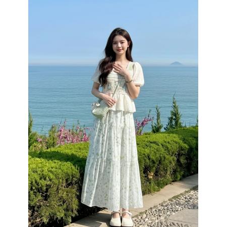 BY18696# 夏日薄荷曼波绿色裙子女款新款初夏季海边度假穿搭连衣裙套装 服裝批發女裝批發服飾貨源