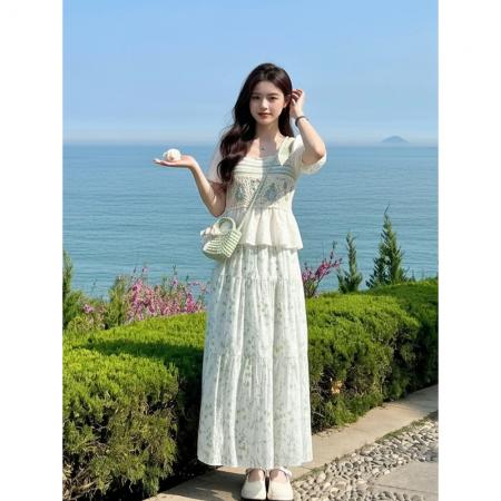 BY18696# 夏日薄荷曼波绿色裙子女款新款初夏季海边度假穿搭连衣裙套装 服裝批發女裝批發服飾貨源