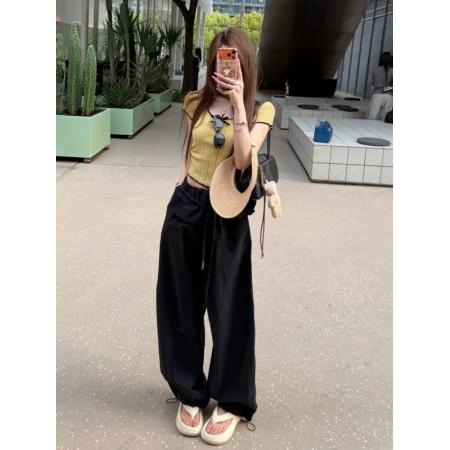 BY18704# 黄色正肩蝴蝶结冰丝针织短袖T恤女夏季超火减龄修身短款上衣 服裝批發女裝批發服飾貨源