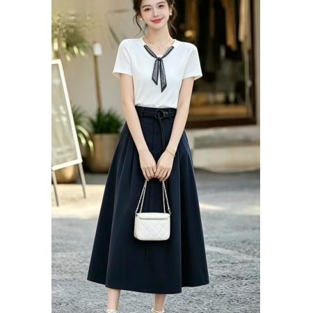 BY18711# 专柜品质夏季新款韩版文艺休闲通勤气质显瘦百搭上下套长裙 服裝批發女裝批發服飾貨源