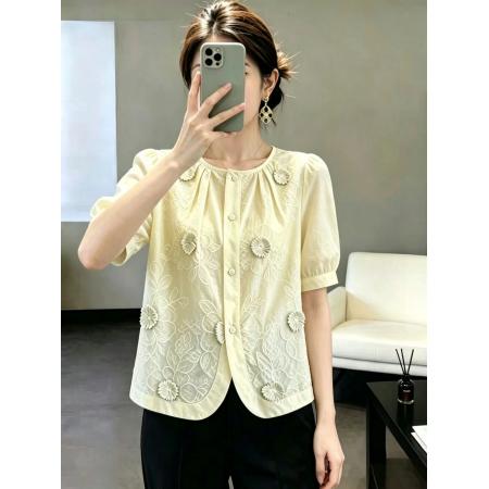 BY18713# 专柜品质夏季短袖上衣薄款新款韩版宽松气质刺绣小个子小衫 服裝批發女裝批發服飾貨源