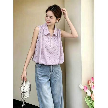 BY18714# 专柜品质法式小翻领无袖衬衫女夏新款韩版松显瘦百搭上衣 服裝批發女裝批發服飾貨源