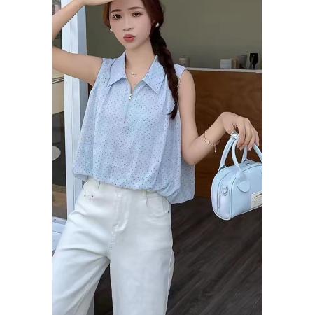 BY18714# 专柜品质法式小翻领无袖衬衫女夏新款韩版松显瘦百搭上衣 服裝批發女裝批發服飾貨源