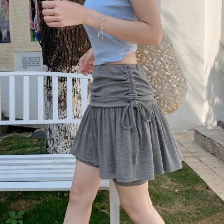 BY18718# 新款防走光显瘦百搭韩式ins通勤高腰系带A字蛋糕裙半身短裙女 服裝批發女裝批發服飾貨源