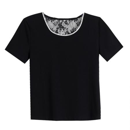 BY18719# 夏季新款圆领钉珠短袖T恤女设计感后背蕾丝洋气百搭显瘦上衣 服裝批發女裝批發服飾貨源