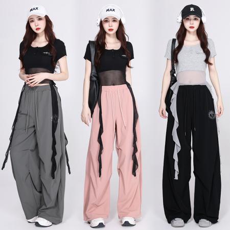 BY18731# 体操服露脐显瘦爵士舞演出服宽松减龄街舞超酷套装 服裝批發女裝批發服飾貨源