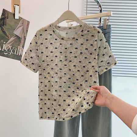 BY18738# 蝴蝶植绒短袖T恤夏季新款韩版时尚圆领气质百搭晕染薄款上衣 服裝批發女裝批發服飾貨源