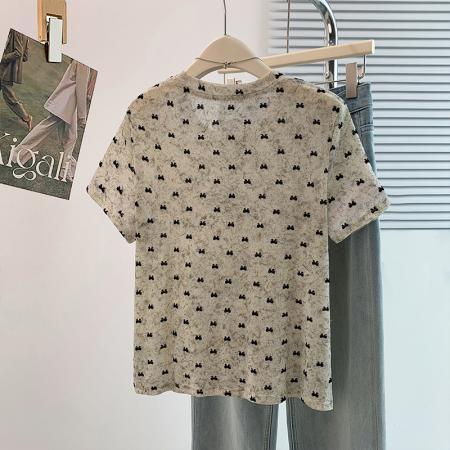 BY18738# 蝴蝶植绒短袖T恤夏季新款韩版时尚圆领气质百搭晕染薄款上衣 服裝批發女裝批發服飾貨源