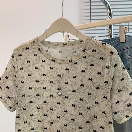 BY18738# 蝴蝶植绒短袖T恤夏季新款韩版时尚圆领气质百搭晕染薄款上衣 服裝批發女裝批發服飾貨源