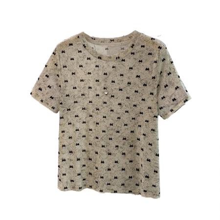 BY18738# 蝴蝶植绒短袖T恤夏季新款韩版时尚圆领气质百搭晕染薄款上衣 服裝批發女裝批發服飾貨源