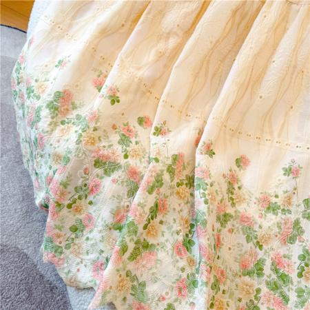 BY18739# 新中式国风刺绣棉麻碎花半身裙女夏季高腰显瘦A字宽松大摆裙 服裝批發女裝批發服飾貨源