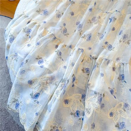 BY18740# 重工刺绣碎花百褶裙半身裙女夏季显瘦垂感a字伞裙长款大摆裙 服裝批發女裝批發服飾貨源