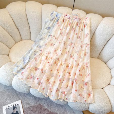 BY18740# 重工刺绣碎花百褶裙半身裙女夏季显瘦垂感a字伞裙长款大摆裙 服裝批發女裝批發服飾貨源