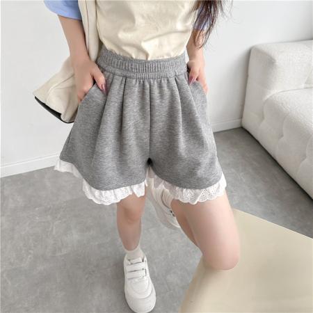 BY18742# 蕾丝边运动短裤女夏季新款高腰a字休闲宽松外穿五分裤女 服裝批發女裝批發服飾貨源