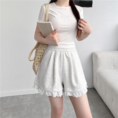 BY18742# 蕾丝边运动短裤女夏季新款高腰a字休闲宽松外穿五分裤女 服裝批發女裝批發服飾貨源