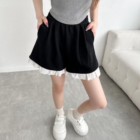 BY18742# 蕾丝边运动短裤女夏季新款高腰a字休闲宽松外穿五分裤女 服裝批發女裝批發服飾貨源