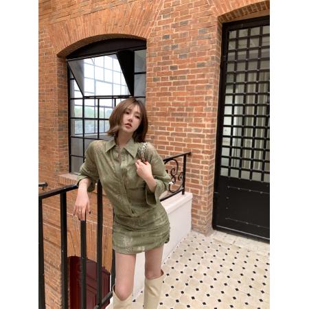 BY18743# 法式立领衬衫连衣裙女新款镂空花朵衬衣裙女 服裝批發女裝批發服飾貨源