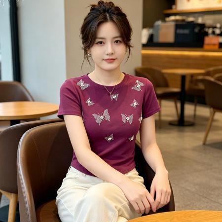 BY18753# 夏季新款美式辣妹正肩圆领烫钻短袖女收腰时尚百搭爆款上衣潮 服裝批發女裝批發服飾貨源