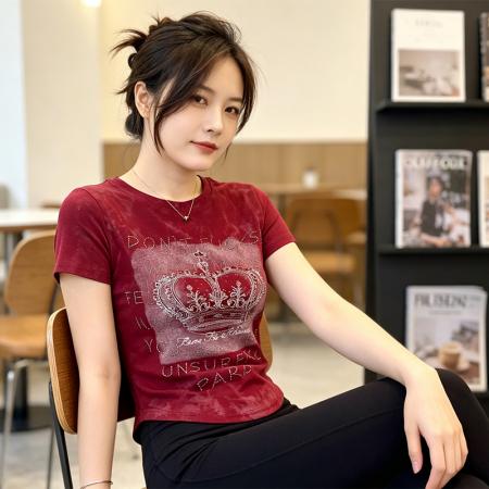 BY18755# 夏季新款正肩圆领印花烫钻短袖女收腰时尚百搭爆款上衣潮 服裝批發女裝批發服飾貨源