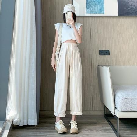 BY18761# 卡其色工装裤女秋夏高腰显瘦纯棉日系宽松萝卜裤休闲直筒裤阔腿裤 服裝批發女裝批發服飾貨源