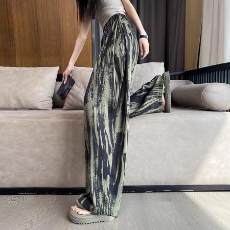 BY18762# 冰丝扎染阔腿裤女夏季薄款高腰垂感慵懒风直筒宽松显瘦休闲拖地裤 服裝批發女裝批發服飾貨源