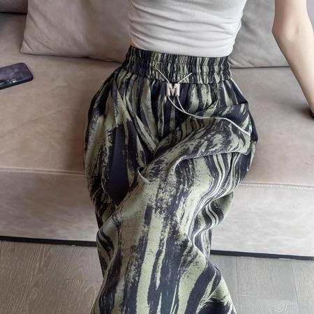 BY18762# 冰丝扎染阔腿裤女夏季薄款高腰垂感慵懒风直筒宽松显瘦休闲拖地裤 服裝批發女裝批發服飾貨源